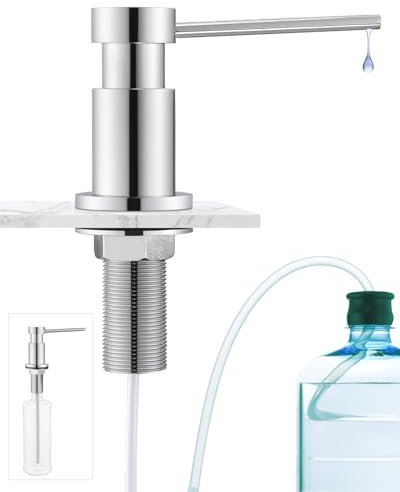 Sofetiy Dispensador Jabon Cocina Bajo Encimera, Dosificador Jabon Cocina Duradero con Tuercas de Acero INOX 304(sin Plástico), Botella de 300 ml y Tubo Silicona de Extensión de 1,25 m, Cromo
