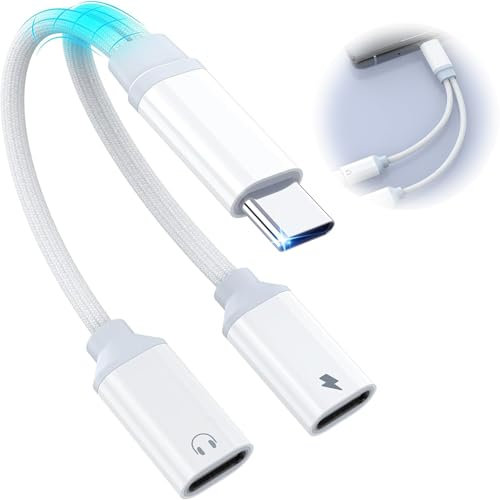 2 in 1 Dual USB C Headphone & Charger Adapter, USB C Splitter Type C Audio Aux Charger Cable Adapter, PD 60W Fast Charging compatible with iPhone 15/Samsung S24 S23 S22/iPad/Pixel/Xiaomi