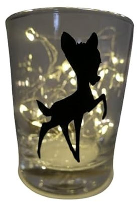 Lichtidee Teelicht Glas Windlicht Tischlicht Print schwarz mit Bambi Herbst Handmade Unikat Maritim Geburtstag Ostern Muttertaggeschenk, Höhe 9cm,
