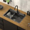 ML-Design Évier de Cuisine, 68x45cm, avec Vidage, Distributeur de Savon et Panier-Égouttoir, en Acier Inoxydable, Anthracite, Évier avec Bassin, Montage à Poser ou à Encastrer, Lavabo Évier Domestique