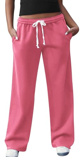 FACDIBY Pantalon de survêtement à jambe large et taille haute pour femme avec cordon de serrage