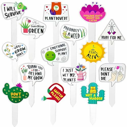 15 PCS Plant Labels,Wooden Funny Garden Labels,15 Styles Assorted Shapes Words Plants Tags Plant Labels Garden Markers for Vegetables Succulent Flowers Greenery Potted Plants