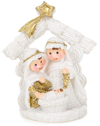 Logbuch-Verlag kleine Tischkrippe 8 cm Mini Krippe Weihnachtskrippe zum Hinstellen Heilige Familie Figur Weihnachten weiß Gold