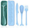 Set de couverts de camping, cuillère, couteau et fourchette en plastique pour le pique-nique, Lunch Box with Cutlery (2, Bleu, Vert foncé)