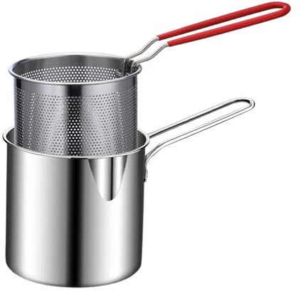 HUIOP friggitrice con cestello,Piccola friggitrice per Uso Domestico 1L / 0,35GAL Pentola per Cottura a Vapore del Latte in Acciaio Inossidabile con cestello Cucina per Uno o Due