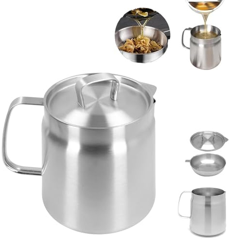 (Filter not included) Stainless Steel Oil Filter Pot, Oil Separator with Filter Cover, Large Capacity Oil Filter Vessel Bacon Grease Container, Frying net Tank for Kitchen Frying (1.5L)