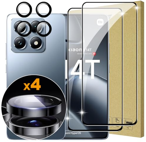 Lemxiee Cristal Templado para Xiaomi 14T Protector pantalla [2+1 pieza] Vidrio templado Protector de Lente cámara y HD vidrio templado Protector pantalla para Xiaomi 14T