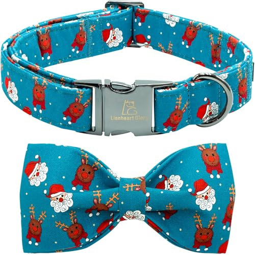 Lionheart glory Hundeschleife Halsband Weihnachten Santa Hirsch Hundehalsband für große Hunde Einstellbare weiche robuste Mädchen oder Jungen Halsbänder mit Bowtie Haustier Halsband Bögen Party