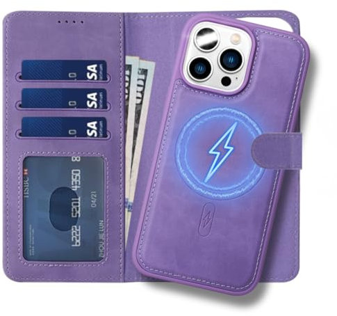 TYPEDX For iPhone 16 Pro Max Wallet Case, 2-in-1 Detachable, Shockproof Protective PU Leather Flip Book Cover, Card Slots Kickstand Magnetic Closure Compatible with MagSafe Wireless Charging (Purple)