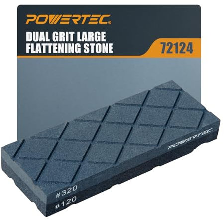 POWERTEC 72124 - Piedra de afilar para aplanar, grano doble (120/320), fijador de piedra de afilar con ranuras de diamante, extra grande, 8 x 3 pulgadas, 1 unidad