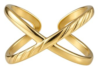 Damenring Gold – Verstellbarer Ring aus Edelstahl 18K vergoldet, breiter Kreuzring, offenes mehrreihiges Design, modern und minimalistisch, wasserbeständig und langlebig, Geschenk für Frauen mit Box
