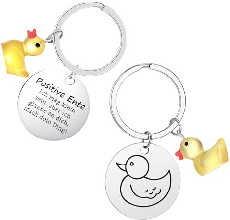 FDJZXW Enten Schlüsselanhänger Damen 2 Stück Schlüsselanhänger Lustig Gelb+Silber Schlüsselanhänger Glücksbringer,Schlüsselanhänger Ente Feiertagsgeschenk,Segensgeschenk für Freunde,Familie,Liebhaber