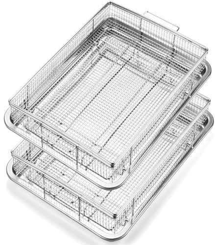 Luftfritteusenkorb für Ofen, antihaftbeschichtet, Edelstahl, 39,4 x 27,9 cm, Luftfritteusenpfanne, Backblech, 360°-Heizung, Grillen, Backen und Braten, Luftfritteuse, Zubehör für Familie, Grillparty,