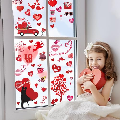 9 Valentinstag-Aufkleber mit Engel- und Blumenmotiven, sexy Lippen, doppelseitig bedruckt, geeignet für Valentinstag, Hochzeitstag, Partys, Schaufensterdekoration