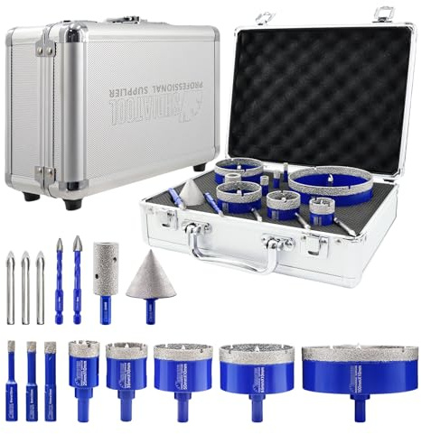 SHDIATOOL Juego de brocas de corona de diamante con brocas guía extraíbles para azulejos de porcelana y cerámica, fresadora de bisel de 50 mm, fresa de dedo de 20 mm, broca de metal duro de 6/8 mm