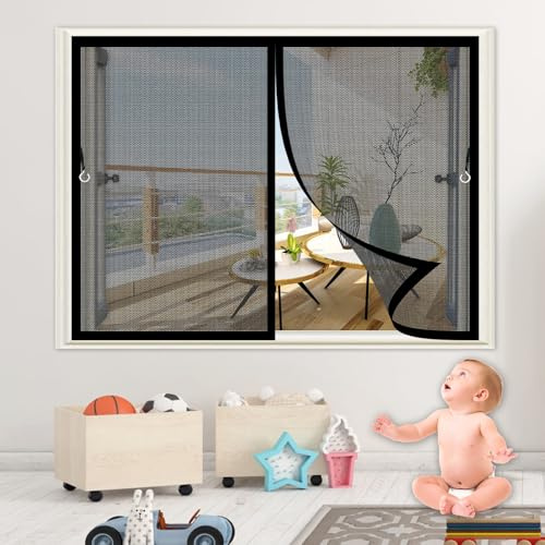 Moustiquaire Fenêtre Magnétique 82 x 155 cm Puissants Aimants, Fermeture Automatique Moustiquaire Porte Fenêtre Magnétique Protégez Votre Famille Des Moustiques pour Fenêtres Port, Noir