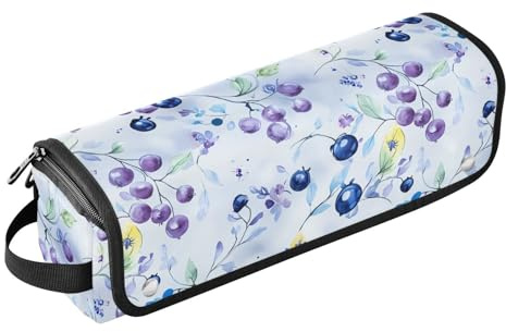 Purple Berry Fruits Hot Hair Tools Travel Bag and Heat Resistant Mat Heating Tools Travel Bag Organizer for Hot Tools Curling Iron Flat Irons Hair Volumizer Styler Travel Essentials for Women