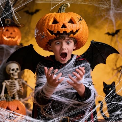 Halloween Spinnennetz Set – 100g XXL dehnbares Spinnennetz mit 30 Spinnen, deckt bis zu 240 m² ab, perfekte Halloween-Deko für Haus & Garten