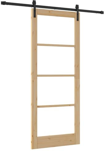 vidaXL Porta Scorrevole con Set di Ferramenta 'ORKDAL'Legno Massello e Vetro