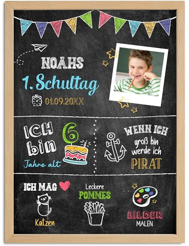 SpecialMe® Tafel-Poster zur Einschulung – personalisiert mit Foto Namen Wunschdaten persönliches Geschenk zum Schulanfang erste Klasse