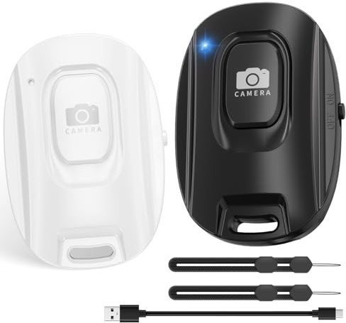 VYVIYON Bluetooth Camera Remote Shutter for iPhone and Android Smartphones | Rechargeable Wireless Phone Remote Control,Selfie Button for Photos and Videos, Charging Cable Included (2 Pack) Black&White