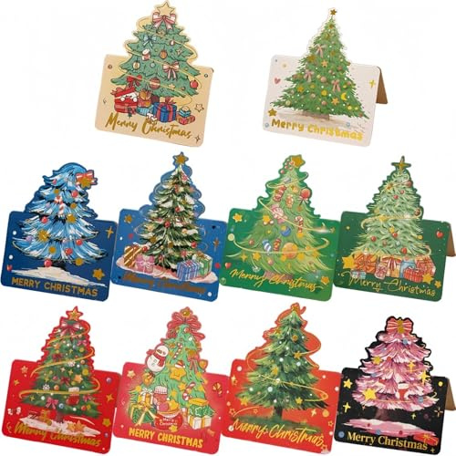 FuouYA 50 Stück 3D Christmas Cards Weihnachten Karte,Weihnachtskarten Set,3D GrußKarte FüR Geburtstag Weihnachtskarten,Klein Weihnachtskarten Lustig