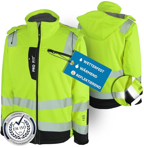 PRO FIT Winter Warnschutz-Softshelljacke in Gr. S-4XL - reflektierende Arbeitsjacke - EN ISO 20471 Kl.3 - wasserabweisend & winddicht