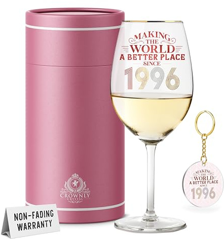 CROWNLY CRYSTAL® 1996 30th Birthday Gifts for Women Personalised Gifts Wine Glass 30th Birthday Decorations Mum Gift for Friends Ladies Presents