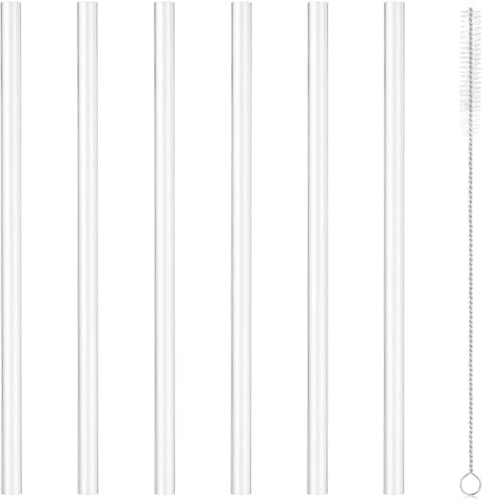 6Pcs Replacement Straws Compatible with, 24.7cm/9.7Inch Clear Reusable Straws for Wide Mouth Straw Lid 40 Oz Water Bottle with A Cleaning Brush,Durability