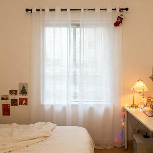 XUEQXUE Transparente Gardinen 240 x 160 cm Polyester, Leinen-Optik Transparent Wohnzimmer Luftig Dekoschal Stores Gardinen Schlafzimmer für Wohnzimmer Schlafzimmer Fenster, Weiß