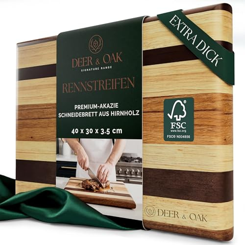 Deer & Oak Tagliere in Acacia 40x30x3,5 cm con Motivo a Striscia