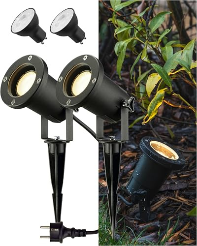 SLV NAUTILUS XL Erdspießleuchte – Außenleuchte für Garten, Terrasse, Wege & Teich | GU10, IP65, 11 W, mit Erdspieß & Stecker | 2er-Set | Schwarz