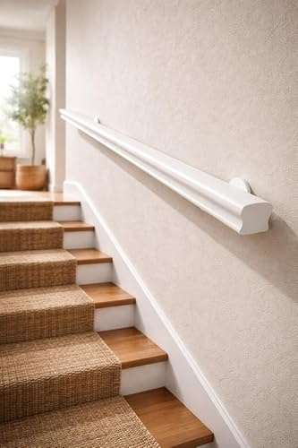 Pasamanos de madera maciza | Longitudes de 50 cm a 400 cm | Pasamanos blanco | modelo British | Made in Italy (280 cm)