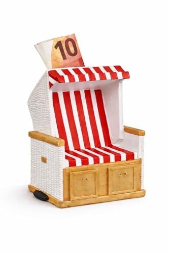Topshop24you Strandkorb Spardose für Urlaubskasse, maritim, 11,5 cm, Rot