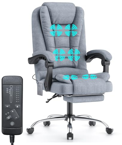 naspaluro Ergonomischer Bürostuhl mit Massagefunktion, Schreibtischstuhl mit Hoher Rückenlehne, Gepolsterter Armlehnen und Höhenverstellbar, Chefsessel mit Fußstütze, Drehstuhl für Büro, Zuhause, Grau
