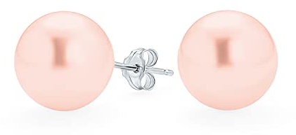 Classico Semplice Elegante Grande Orecchini A Perla Rosa Chiaro Simulata Per Donne Adolescenti Argento Sterling .925 12MM