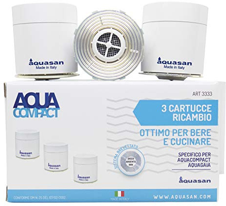 AQUASAN 3 Cartucce Filtro Ricambio Aquacompact, Aquagaia Filtro Rubinetto, Filtraggio Acqua Cartuccia Depuratore Microfiltrazione Acqua Potabile Sistema Filtrante Multi Stadio