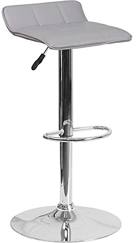 Flash Furniture Moderner Barhocker aus Vinyl, höhenverstellbar, mit gestepptem Wellensitz und Chromfuß, Schaumstoff, Kunststoff, Metall, Grau, 2 Stück