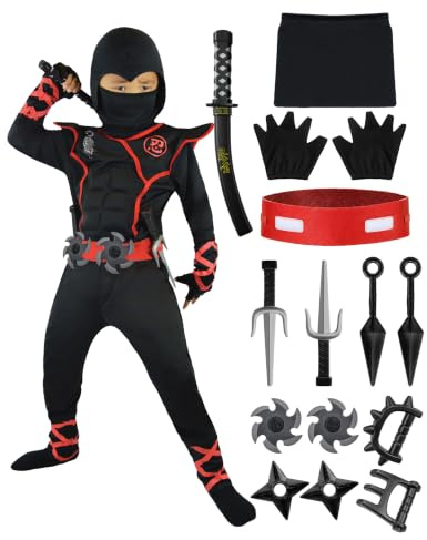 Spooktacular Creations Boys Ninja Deluxe barndräkt med ninja dolkar och kastade stjärnor
