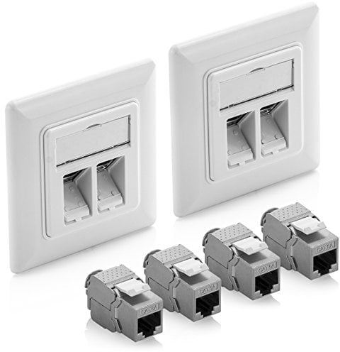 deleyCON 2x Keystone Dose Netzwerkdose Datendose Unterputz + 4x CAT 6a Keystone Jack Modul RJ45 Buchse - CAT Netzwerk Verlegekabel vollgeschirmt Weiß