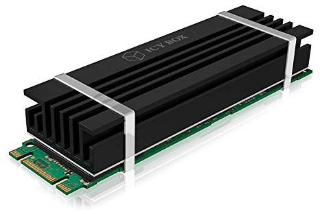 ICY BOX Glacière M.2 de 10 mm de hauteur pour M.2 SSD (2280), aluminium, 3x plaque conductrice de chaleur en silicone, montage en caoutchouc silicone, passive, amovible, noire