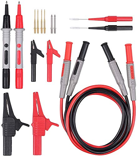 AMTOVL18 PZ Kit Puntali Multimetro Morsetti a Coccodrillo Kit di Accessori per Multimetro Kit Test Leads Kit Cavi di Misura Spina Banana Pinzetta per Test con Conduttori Mollette Sonde Clip