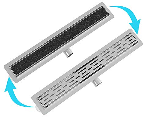 Aica Sanitär Duschrinne 90cm Edelstahl, Duschablauf extra flach,Siphon mit Geruchsstop und Haarsieb, Bodenablauf dusche, 2 in 1 befliesbar, Schlitz