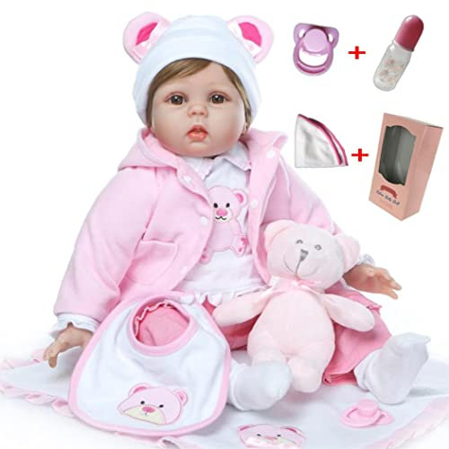 antboat 22 Zoll 55 cm Reborn Baby Puppen Mädchen Babypuppe Lebensecht Weiches Silikon Vinyl Baby Puppe Reborn Babys