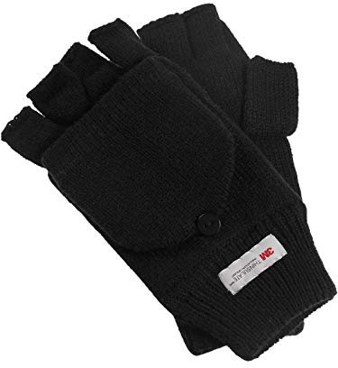 Claus Modes Damen Herren Halbfinger Handschuh mit Klappe warm gefüttert, Farben:schwarz, Handschuhgröße:Herren