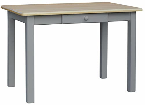 k koma Massivholz Esstisch Kiefer – grau Gestell, Tischplatte Kiefer Lackiert – mit Schublade – 120 x 80 cm – NEU