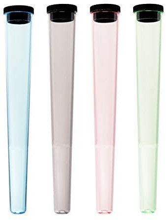 ATOMIC 4 tubi porta cono, cone joint tube, 4 custodie per Sigarette coniche, trasparente in plastica, colori assortiti