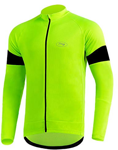 Dooy Men's Cycling Bike Jersey Long Sleeves Biking Running Shirts 3+1 Pockets, Breathable Quick Dry MTB Shirt (Yellow, S-NEW)