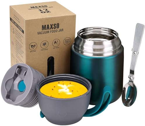 LOGEEYAR Boîtes Alimentaires Isothermes Repas Chaud Porte-Aliments en Acier Inoxydable à Double Couche pour Ecole Bureau avec Cuillère, 500ml Vert