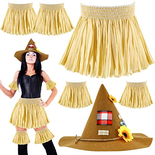 SATINIOR 6 Pieces Scarecrow Costume Scarecrow Hats Scarecrow Straw Kit Unisex Adults Felt Straw Accessory for Halloween Carnival Scarecrow Cosplay